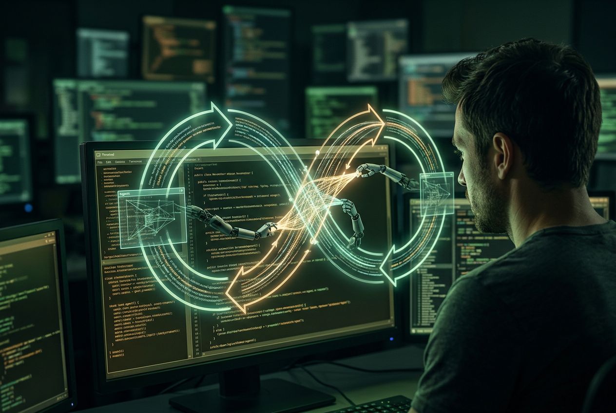Vários agentes de IA autônomos rodando em loops contínuos dentro de um terminal, construindo um projeto sozinhos por dias